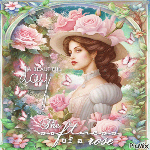 Pink rose butterfly vintage pastel woman - Free animated GIF