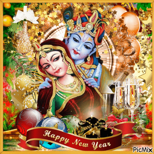 Radha Krishna new year - Бесплатный анимированный гифка