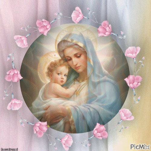 Maria mit Jesus in Pastellfarben - Animovaný GIF zadarmo