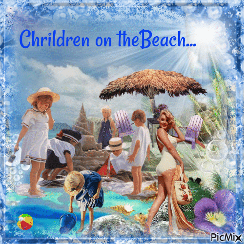 Children on the beach - GIF animado grátis