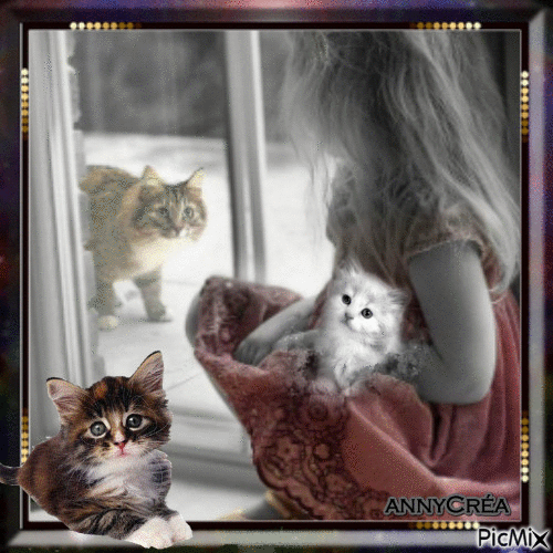 Alicia et les chats - Gratis geanimeerde GIF