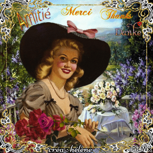 Amélie parmi les fleurs _ vintage - GIF animado grátis