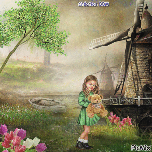 La fillette et les moulins par BBM - Ingyenes animált GIF