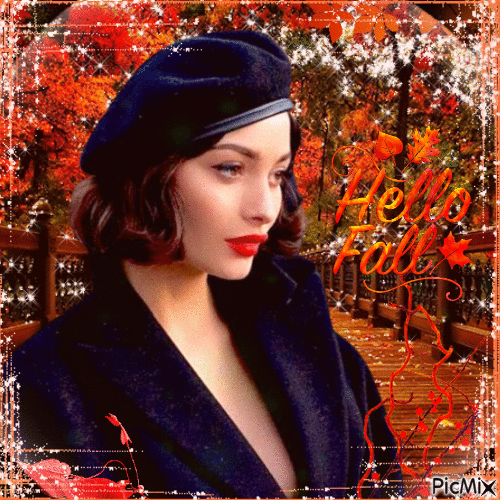Autumn woman with a beret - Free animated GIF