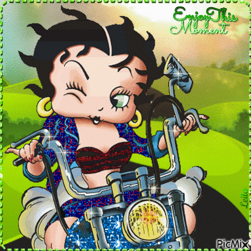 Betty Boop. Enjoy This Moment. Motorcycle - Nemokamas animacinis gif