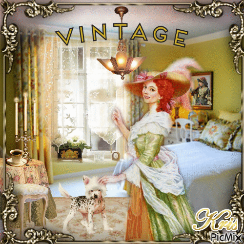 dame dans une chambre vintage🌹🌼 - Free animated GIF