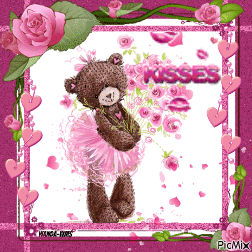 Valentines-bears-pink-kisses - Gratis animerad GIF