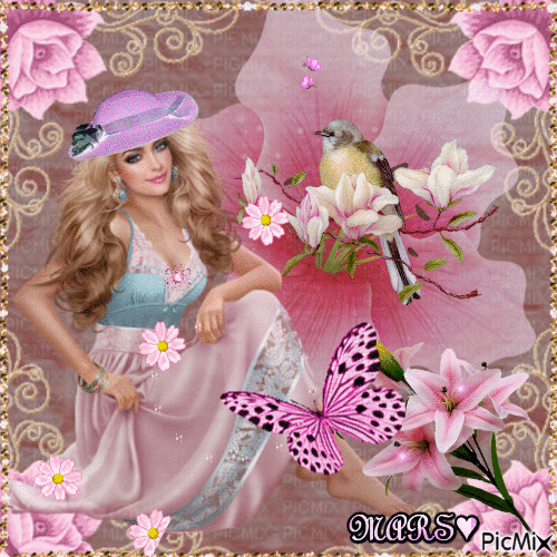 PINK MARIPOSA Y FLORES - Free animated GIF - PicMix