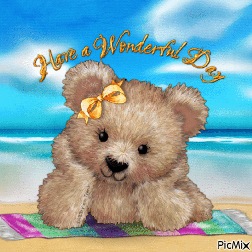 Have a Wonderful Day Little Bear Girl on the Beach - 無料のアニメーション GIF