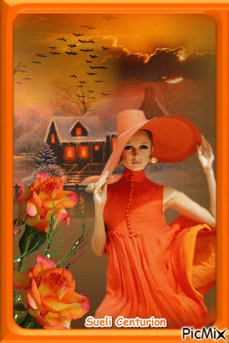 Mulher em laranja - Gratis animeret GIF