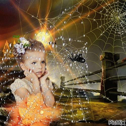 Fillette empêtrée dans une toile d'araignée - GIF animado gratis