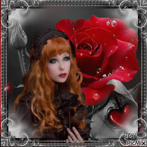 Portrait of a woman with a black rose.... - Бесплатный анимированный гифка