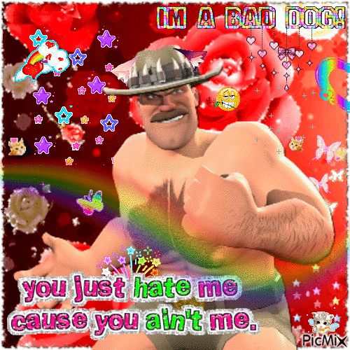 you hate me because you aint me saxton hale ! - 免费动画 GIF