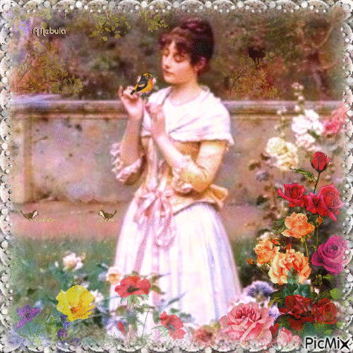 Woman in the rose garden - Δωρεάν κινούμενο GIF