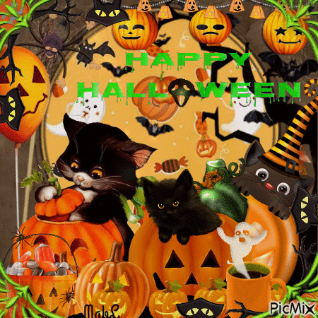 Chatons d'Halloween - Бесплатный анимированный гифка
