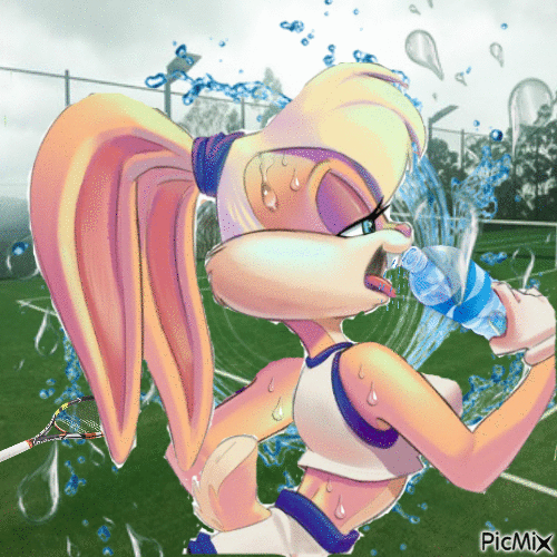 Lola Bunny staying Hydrated after a Tennis Match - Animovaný GIF zadarmo