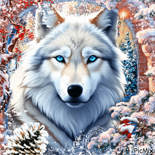 Loup en hiver - GIF animé gratuit