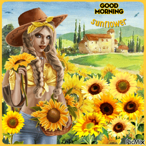 Good Morning Sunflower - GIF animasi gratis