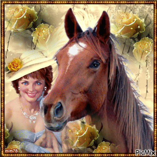 femme et cheval - Free animated GIF