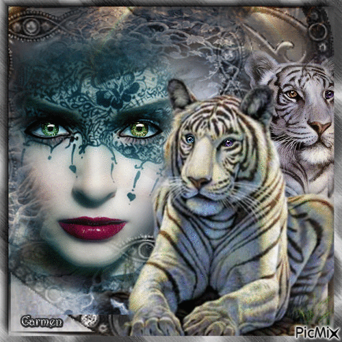Donna con tigri - GIF animado grátis