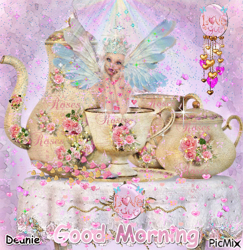 Good Morning Tea Set with Fairy - Free animated GIF