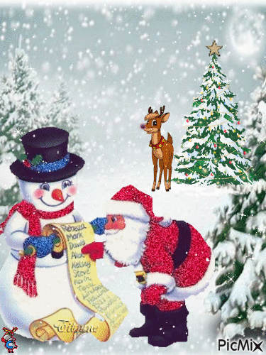 Santa and Snowman,Naughty or Nice List - Free animated GIF