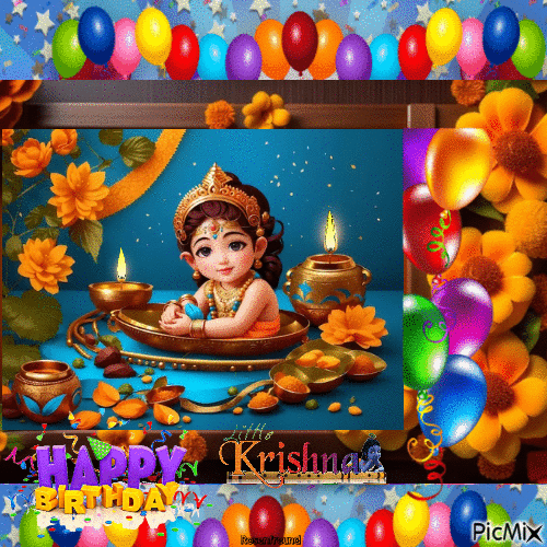 Alles Gute zum Geburtstag Krishna! - Animovaný GIF zadarmo
