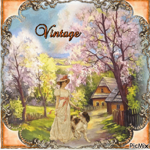 Vintage Mujer y perro - 無料のアニメーション GIF