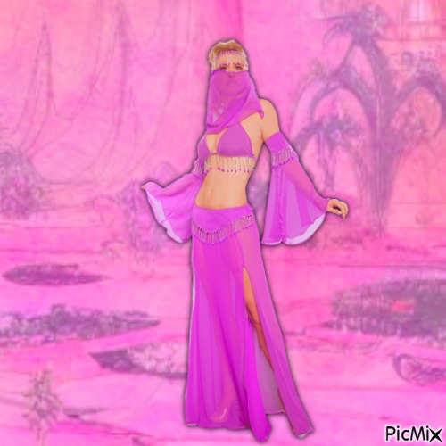 Pink genie in desert - PNG gratuit