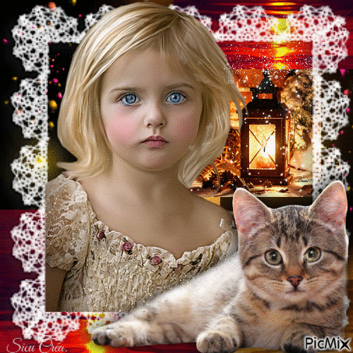 Petite fille avec chaton - Besplatni animirani GIF