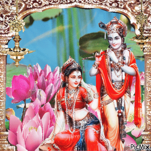 Radha Krishna mit Lotusblüte - Nemokamas animacinis gif