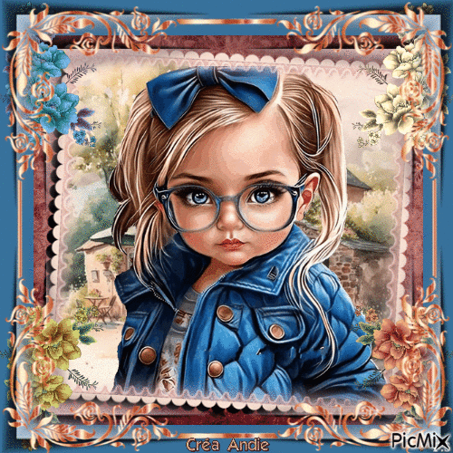 Art - Fille en bleu aux lunettes - GIF animado grátis