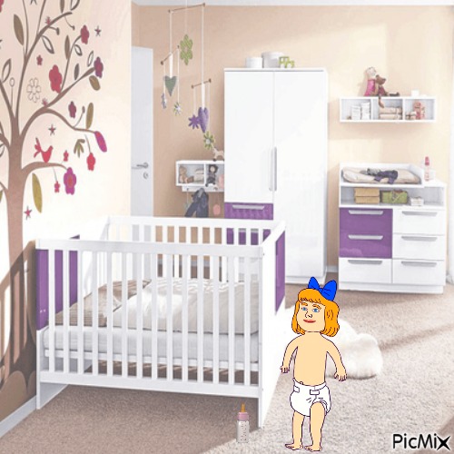 Cartoon baby girl in her room - png ฟรี