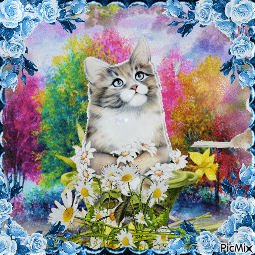Gatito en una flor - GIF animé gratuit