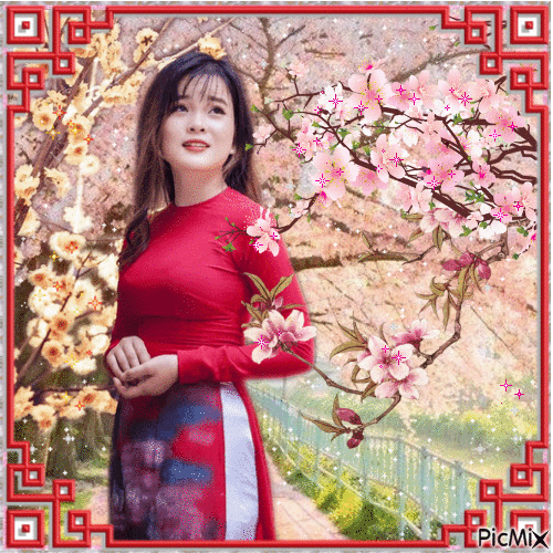 Japanese Woman in Spring - 免费动画 GIF
