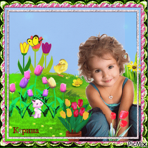 Fille et tulipes - GIF animado gratis
