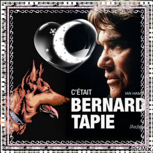 Bernard Tapie avec son berger allemand - Gratis animerad GIF