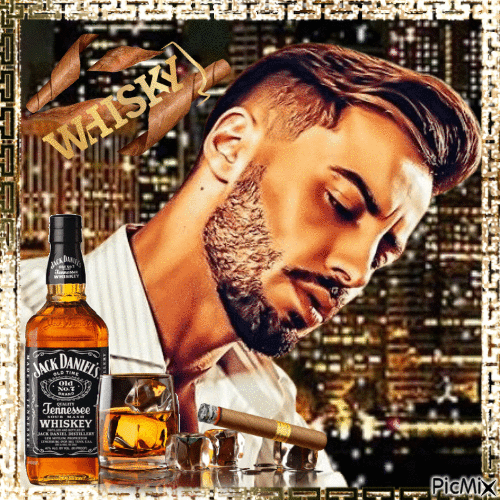HOMME/CIGARE ET WHISKY - GIF animate gratis