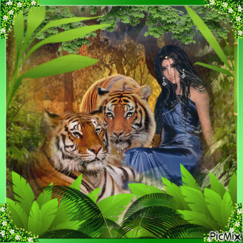 Femme avec tigres - 無料のアニメーション GIF