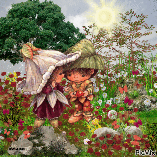 Cute -elf-flowers-garden - Zdarma animovaný GIF
