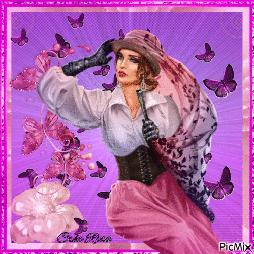 Concours : Femme et papillons -Tons violet / rose - Бесплатни анимирани ГИФ