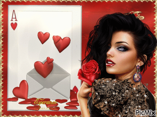 Woman with a heart card - Free animated GIF