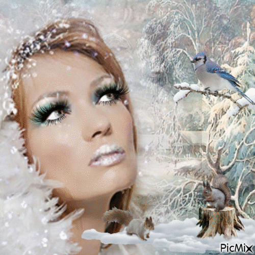 Visage sur fond de paysage d'hiver ( - Ingyenes animált GIF