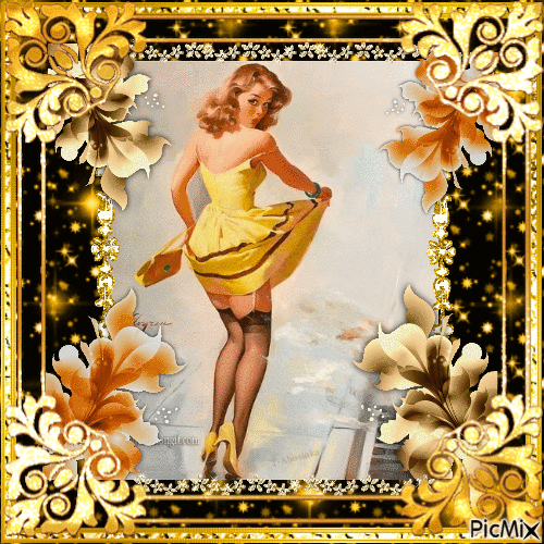Dame Rétro en jaune & noir - GIF animé gratuit