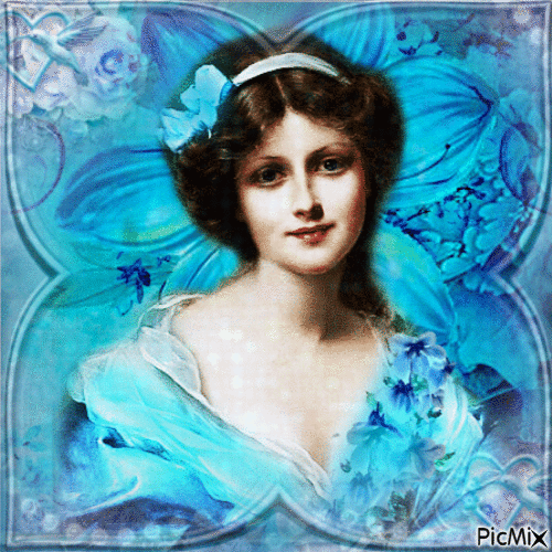 Vintage lady in blue - Darmowy animowany GIF