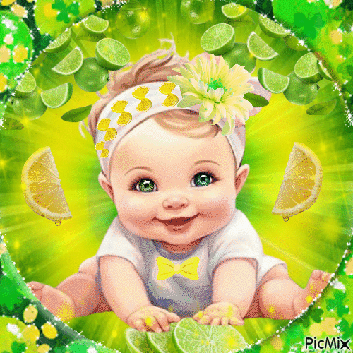 Retrato de bebé - Amarillo y lima - Ilmainen animoitu GIF
