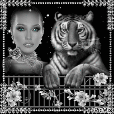 woman with tiger - GIF animé gratuit