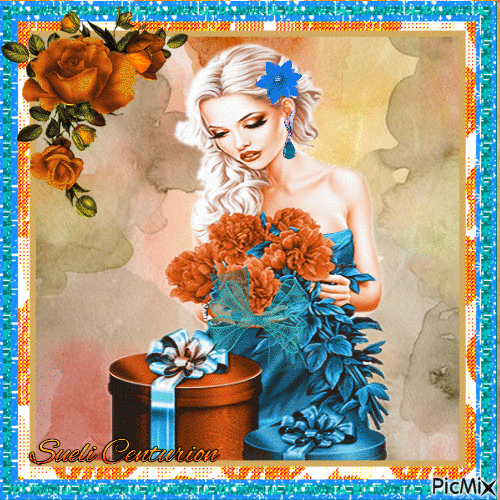 Mulher Cor azul e laranja - GIF animé gratuit
