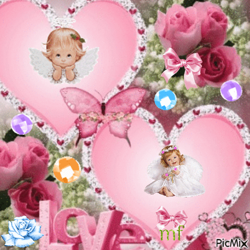 les petits anges avec des coeur et diamant - GIF animasi gratis