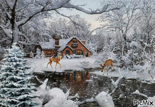 Winter Cabin - Darmowy animowany GIF